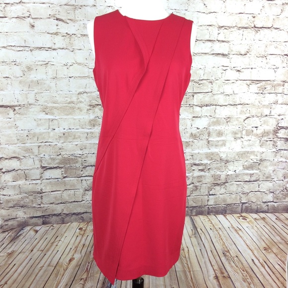 red silk shift dress